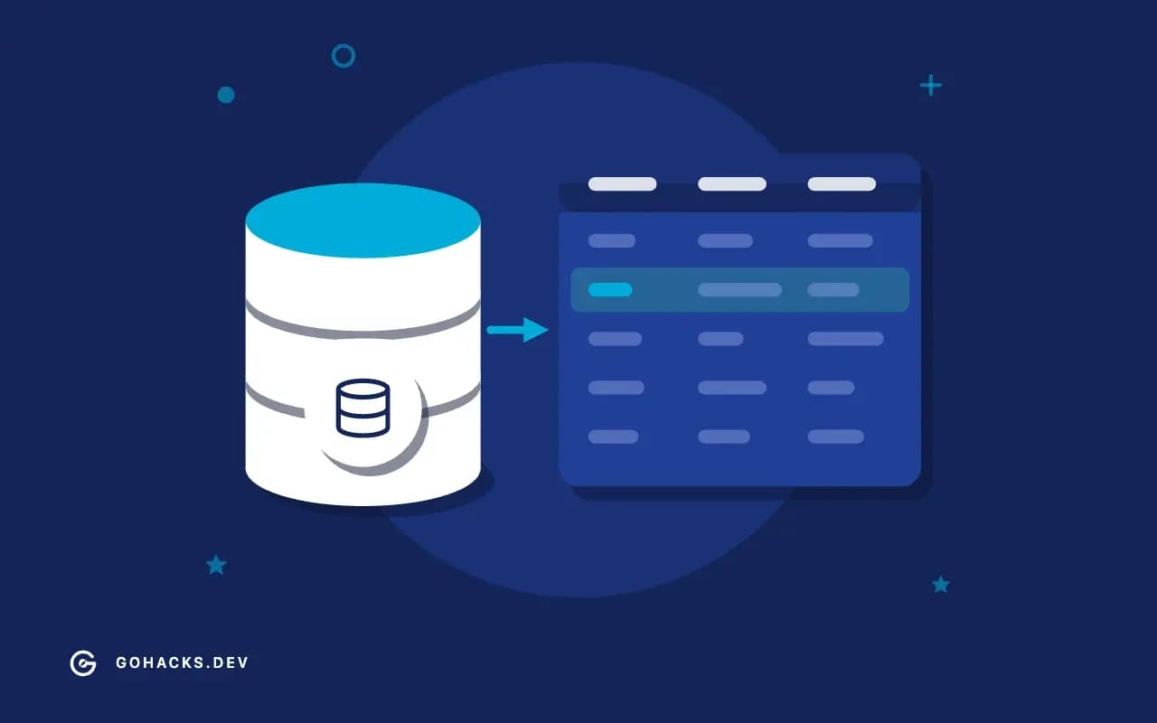 Flat illustration of a database beside the table it holds.
