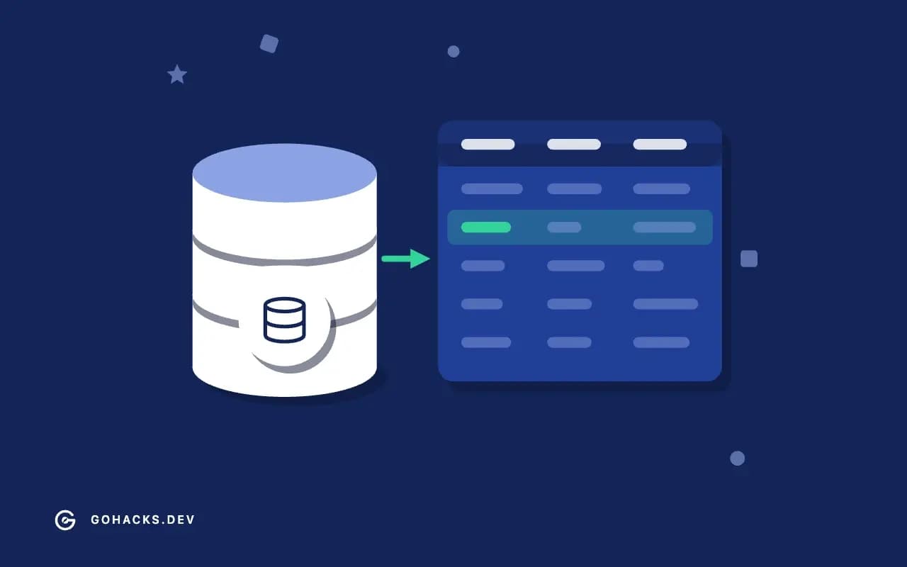Flat illustration of a database beside the table it holds.