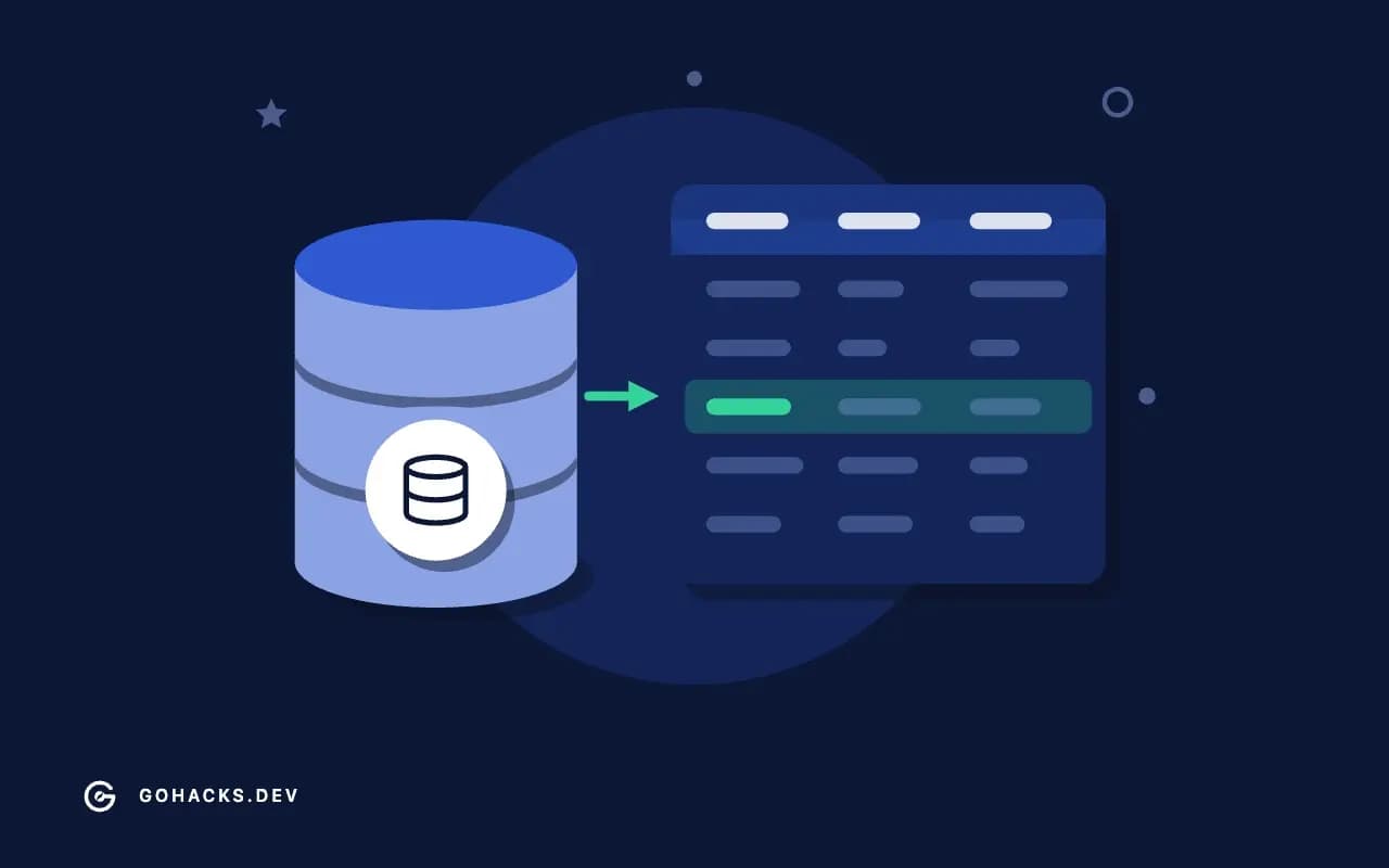 Flat illustration of a database beside the table it holds.