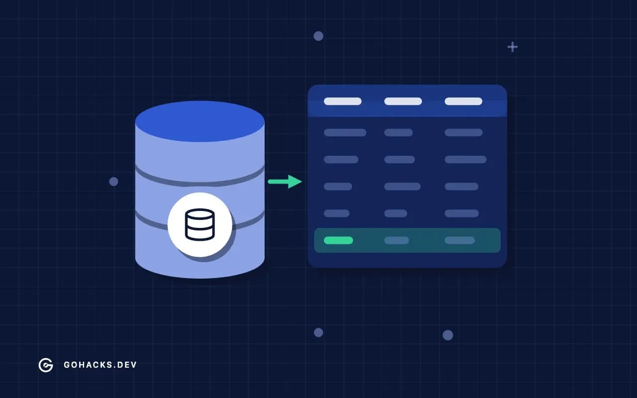 Flat illustration of a database beside the table it holds.