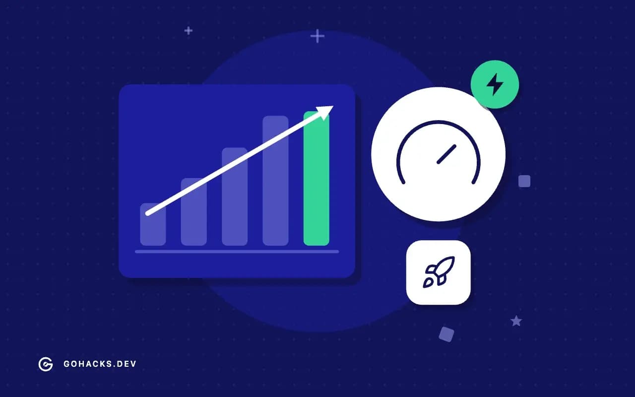 Flat illustration of a rising bar chart and a gauge.