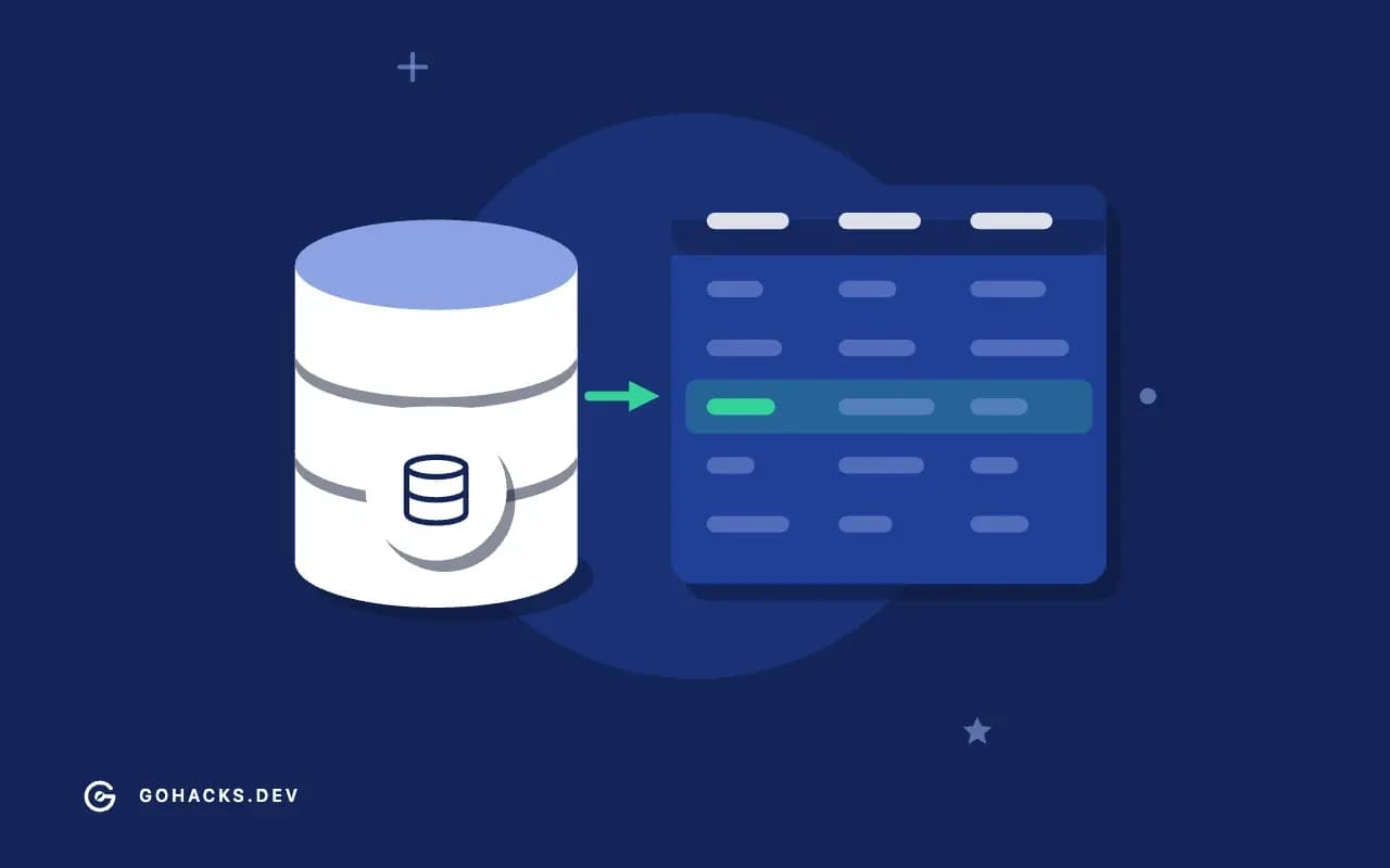 Flat illustration of a database beside the table it holds.