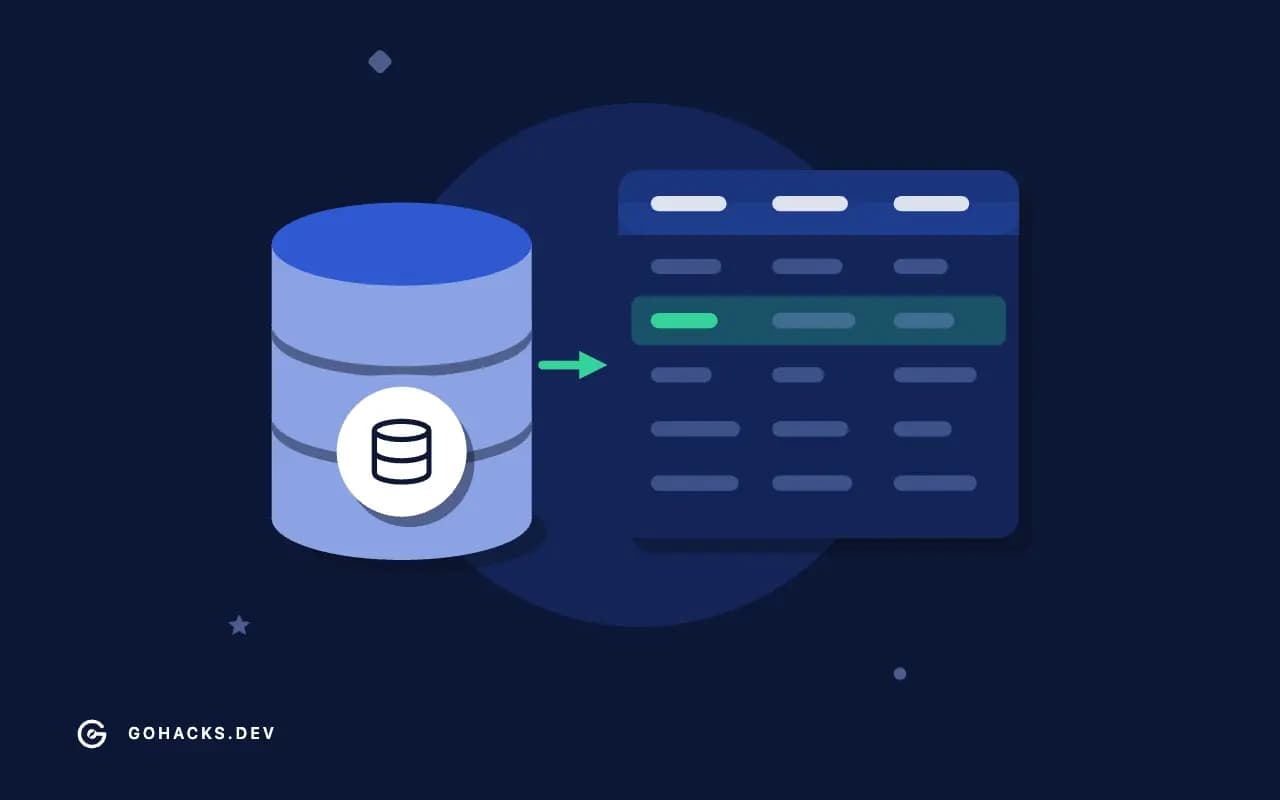 Flat illustration of a database beside the table it holds.