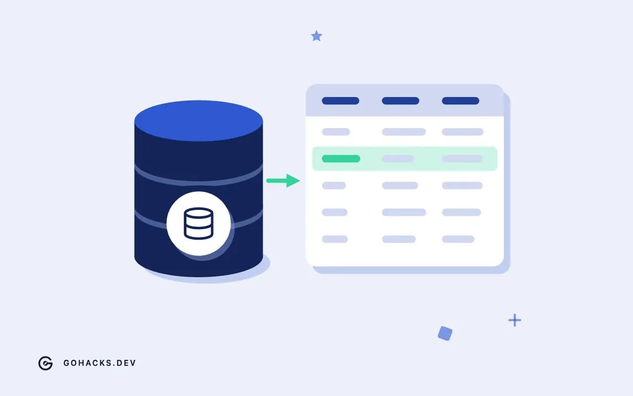 Flat illustration of a database beside the table it holds.