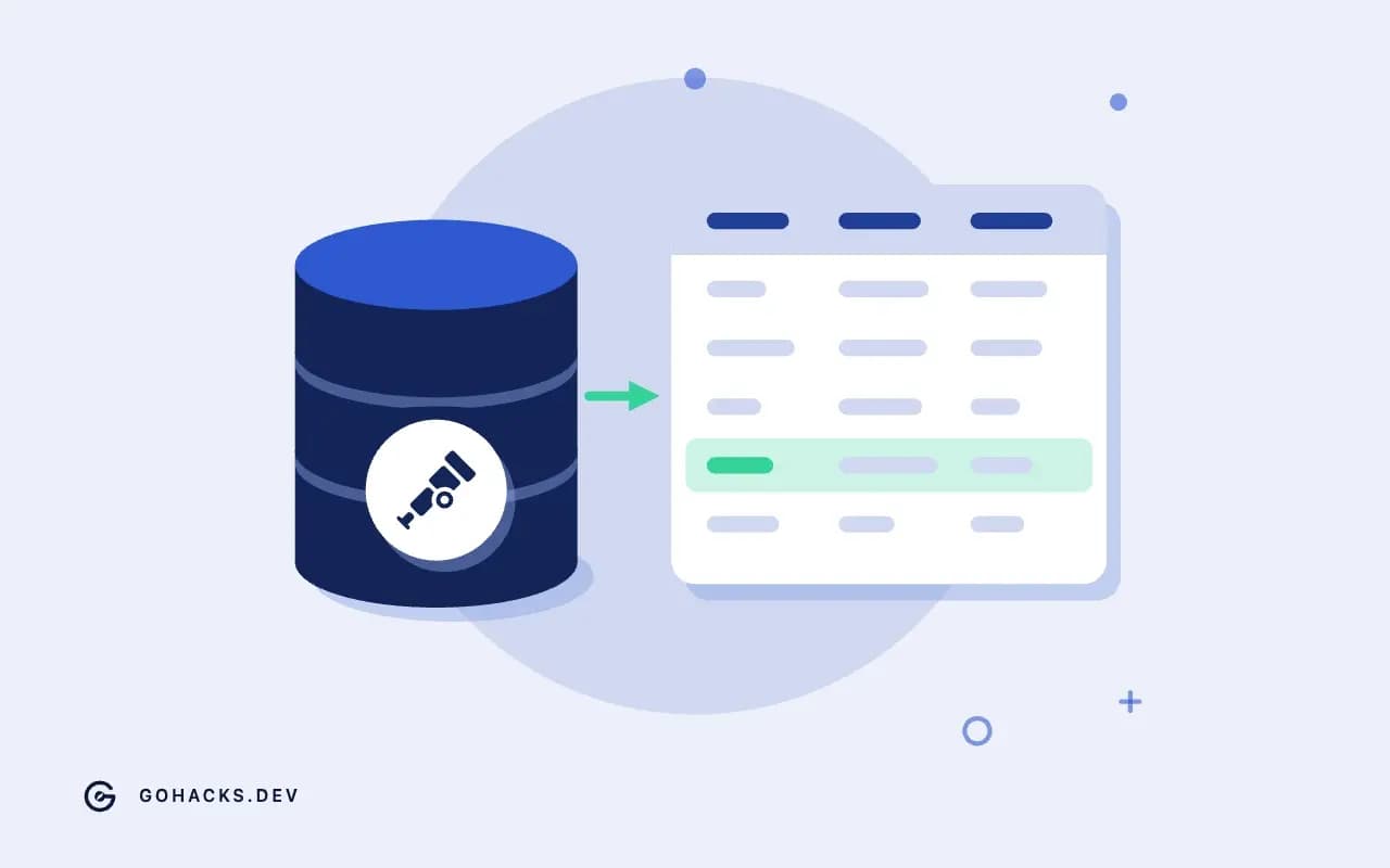 Flat illustration of a database beside the table it holds, with the OpenTelemetry logo.