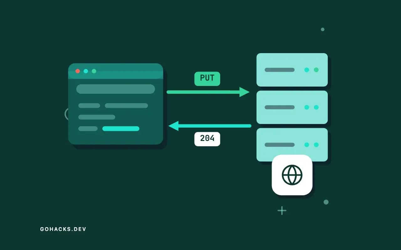 Flat illustration of a browser and a server trading a request and a response.