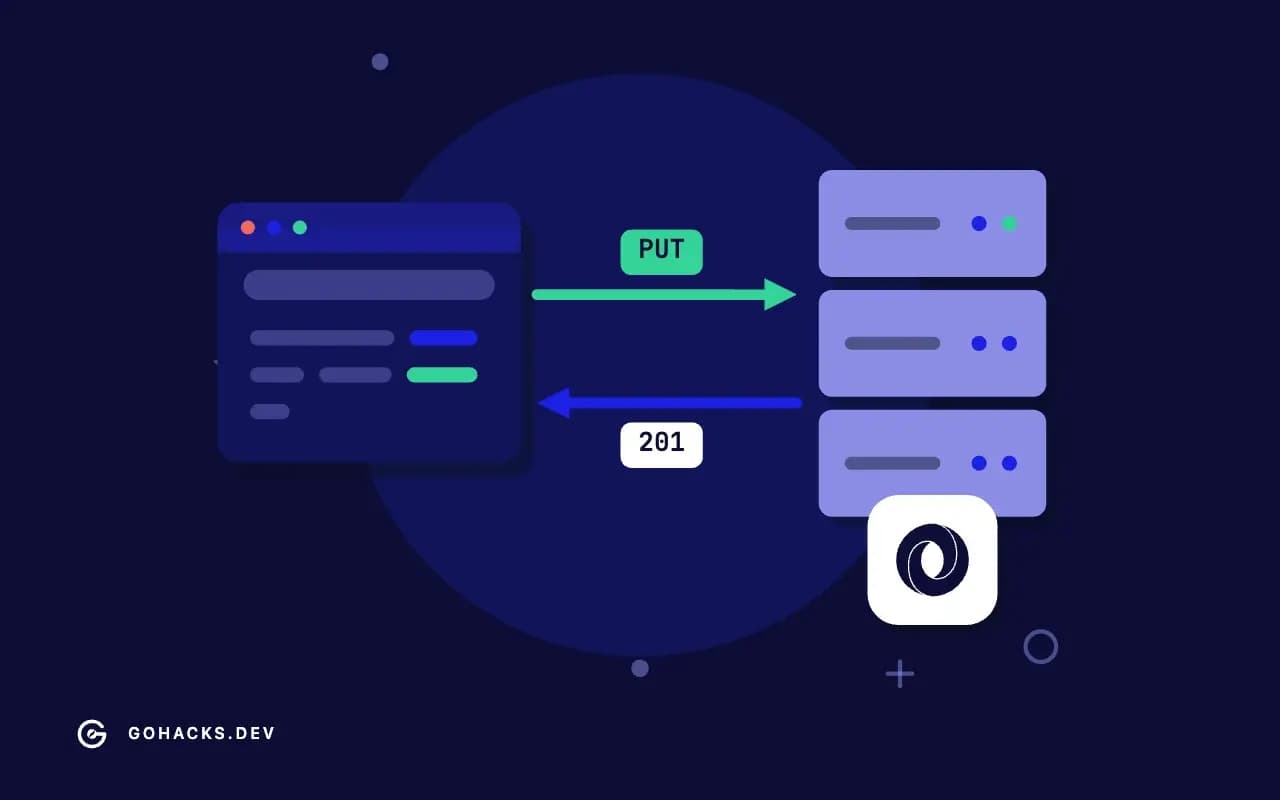 Flat illustration of a browser and a server trading a request and a response, with the JSON logo.
