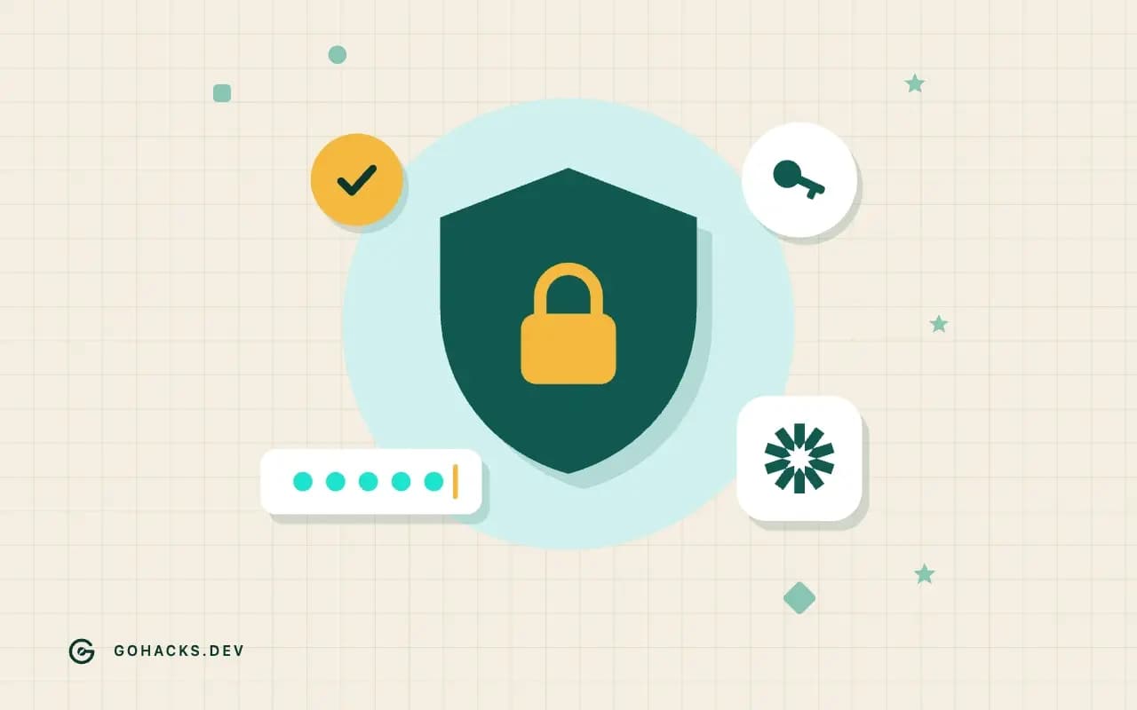 Flat illustration of a shield with a lock, a key and a password field, with the JSON Web Tokens logo.