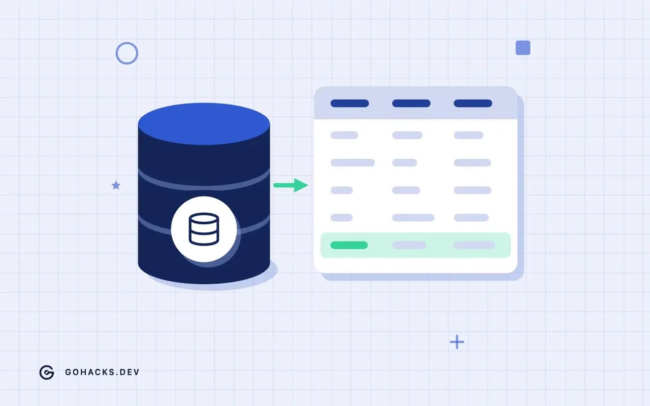 Flat illustration of a database beside the table it holds.