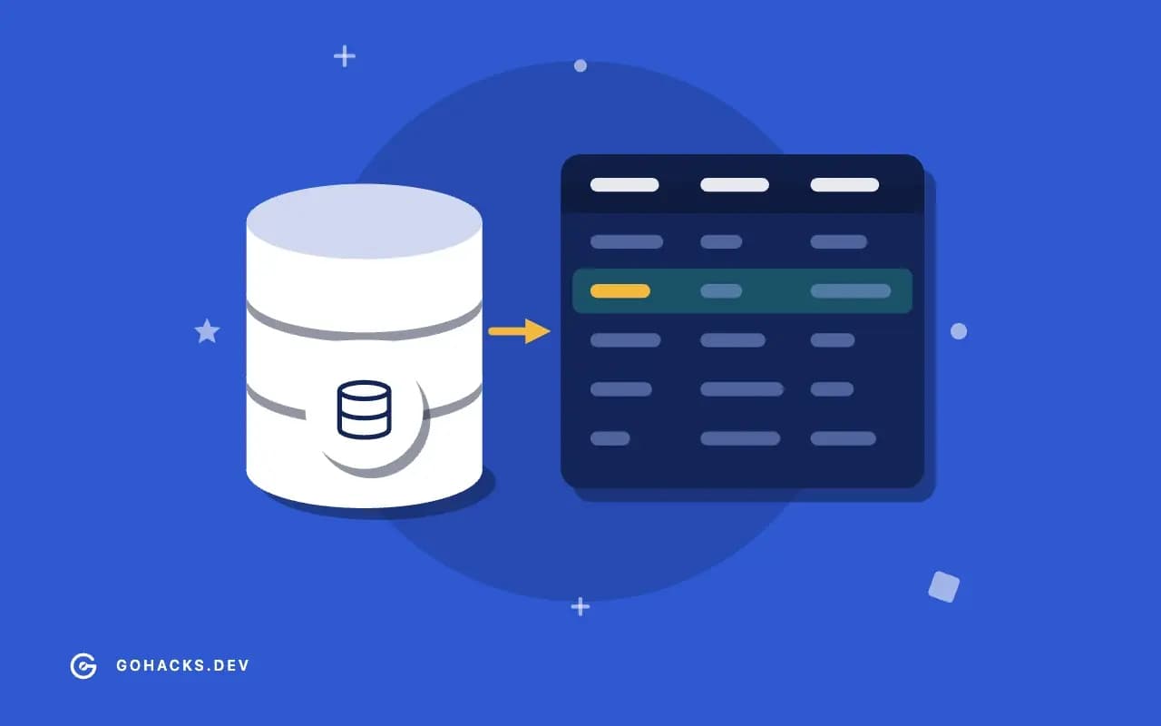 Flat illustration of a database beside the table it holds.