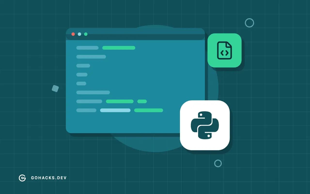Flat illustration of an editor window full of code, with the Python logo.