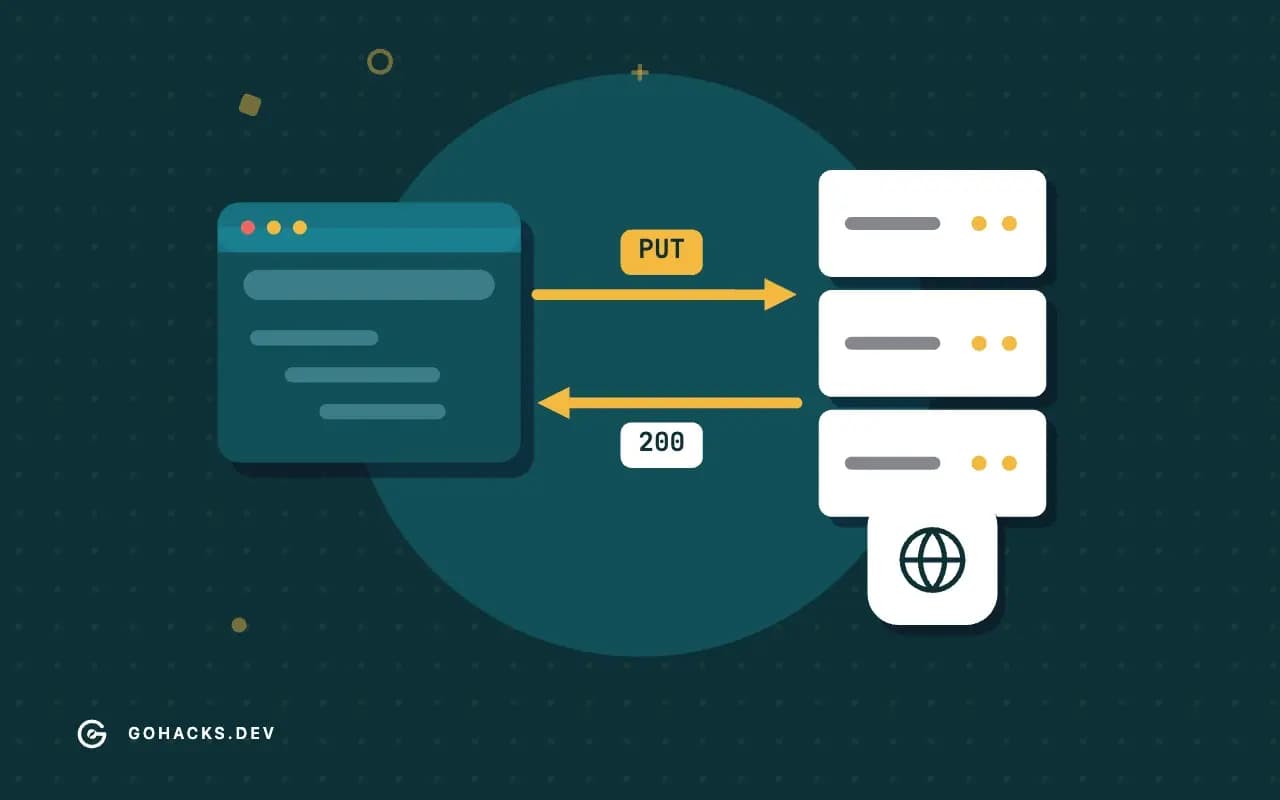 Flat illustration of a browser and a server trading a request and a response.