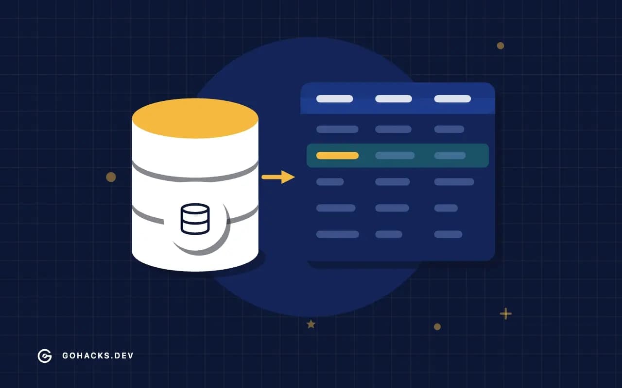 Flat illustration of a database beside the table it holds.