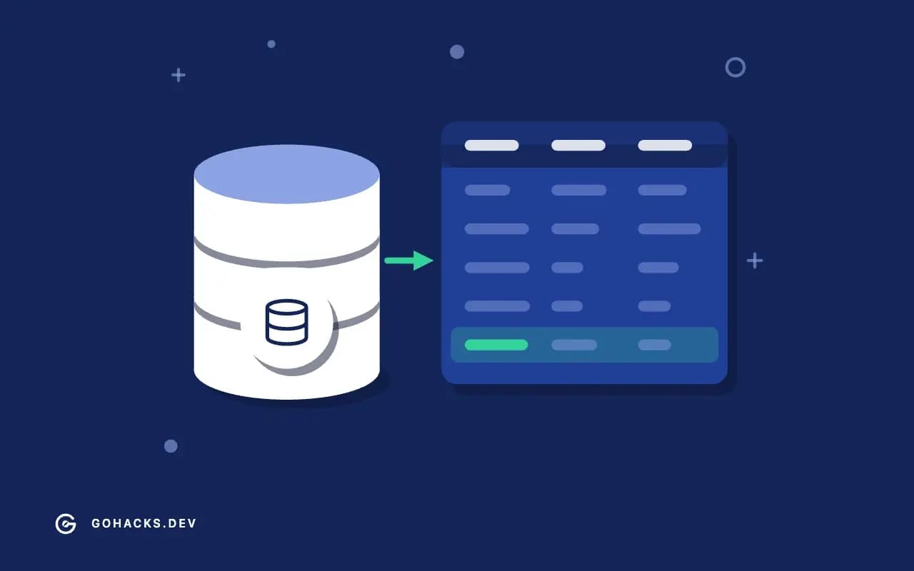 Flat illustration of a database beside the table it holds.