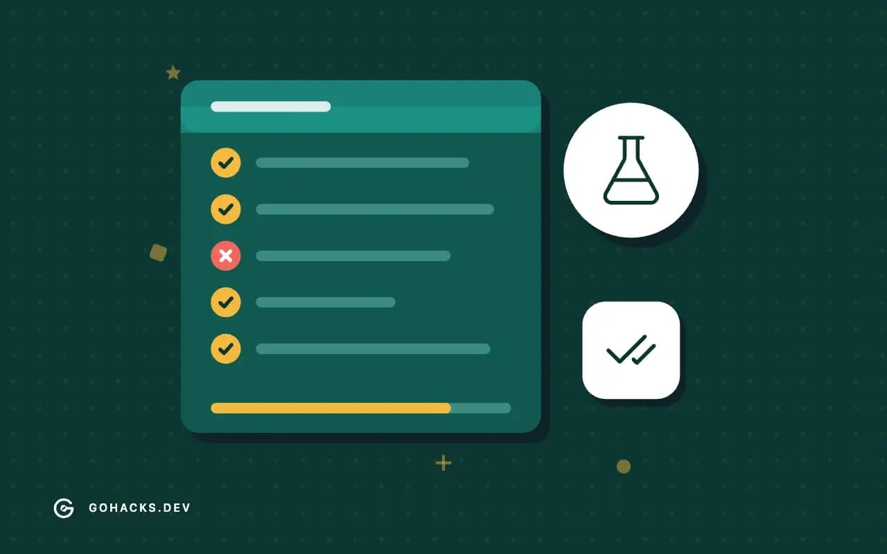 Flat illustration of a test report with one failing test.