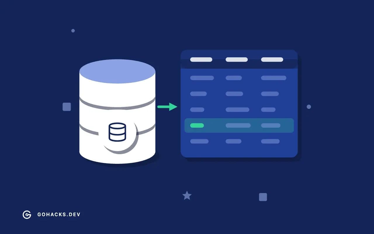 Flat illustration of a database beside the table it holds.