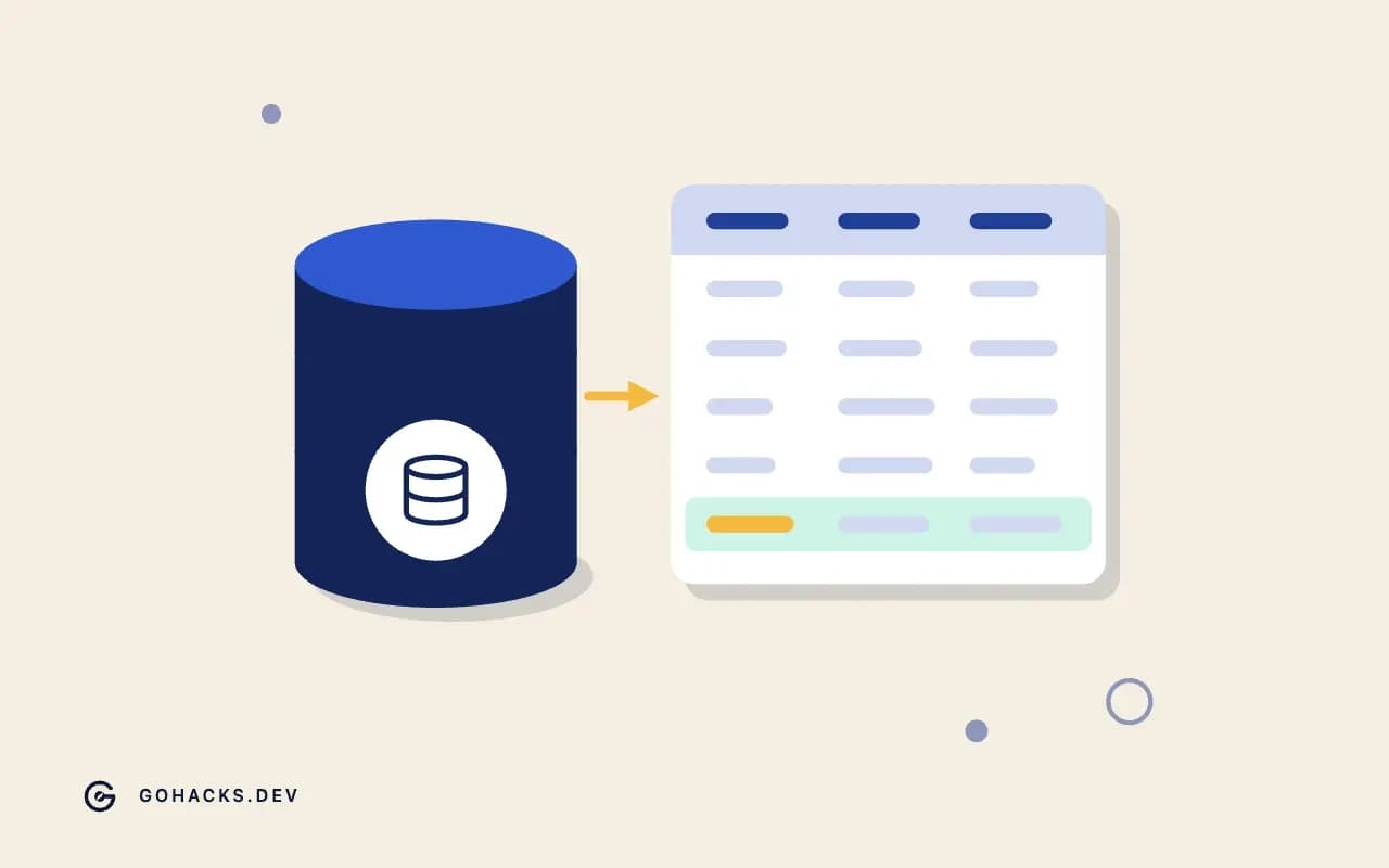 Flat illustration of a database beside the table it holds.