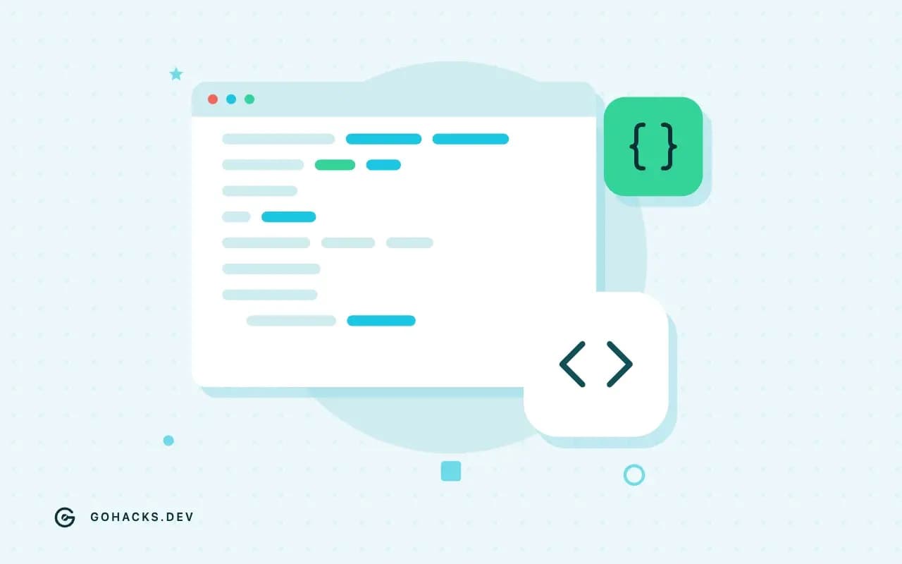 Flat illustration of an editor window full of code.