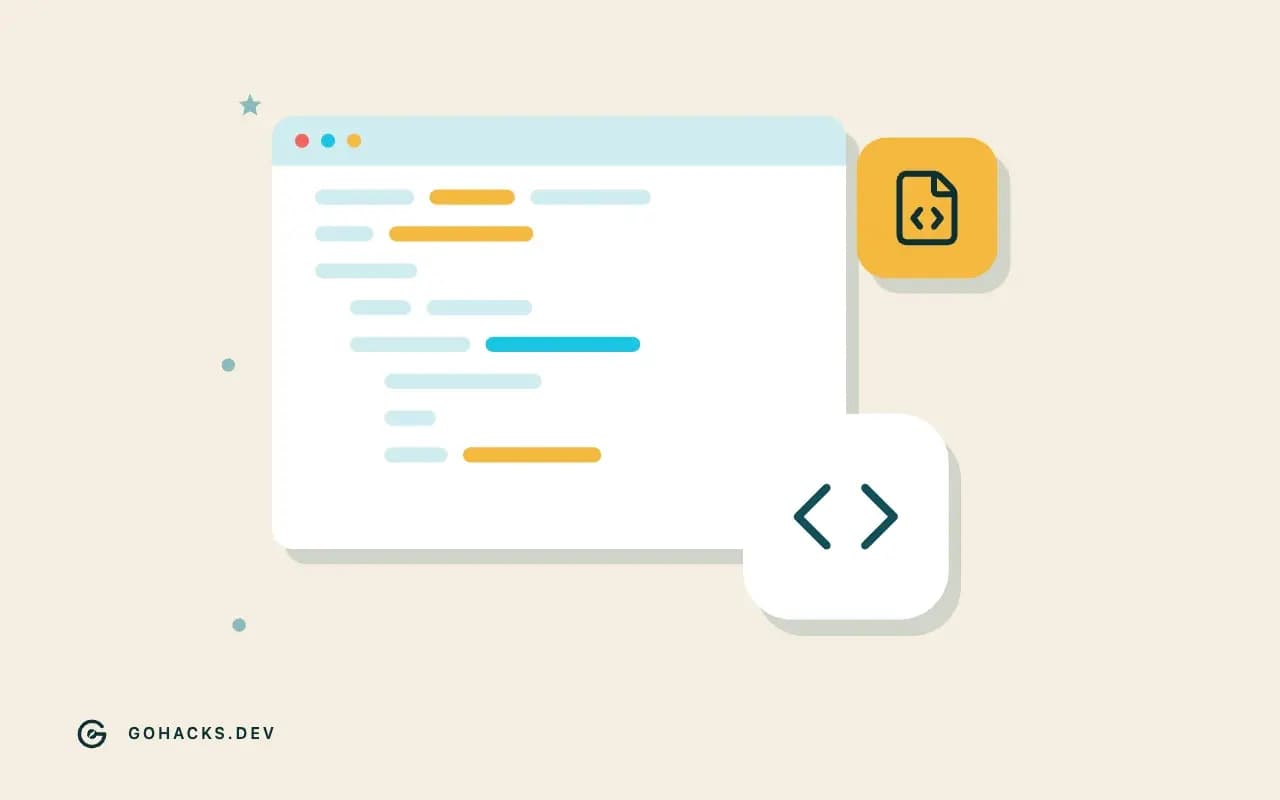 Flat illustration of an editor window full of code.