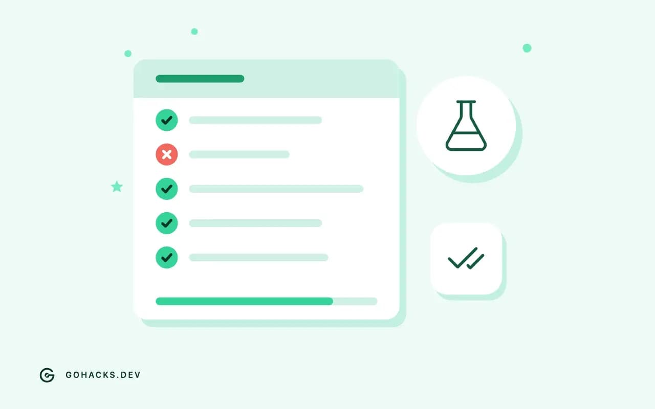 Flat illustration of a test report with one failing test.