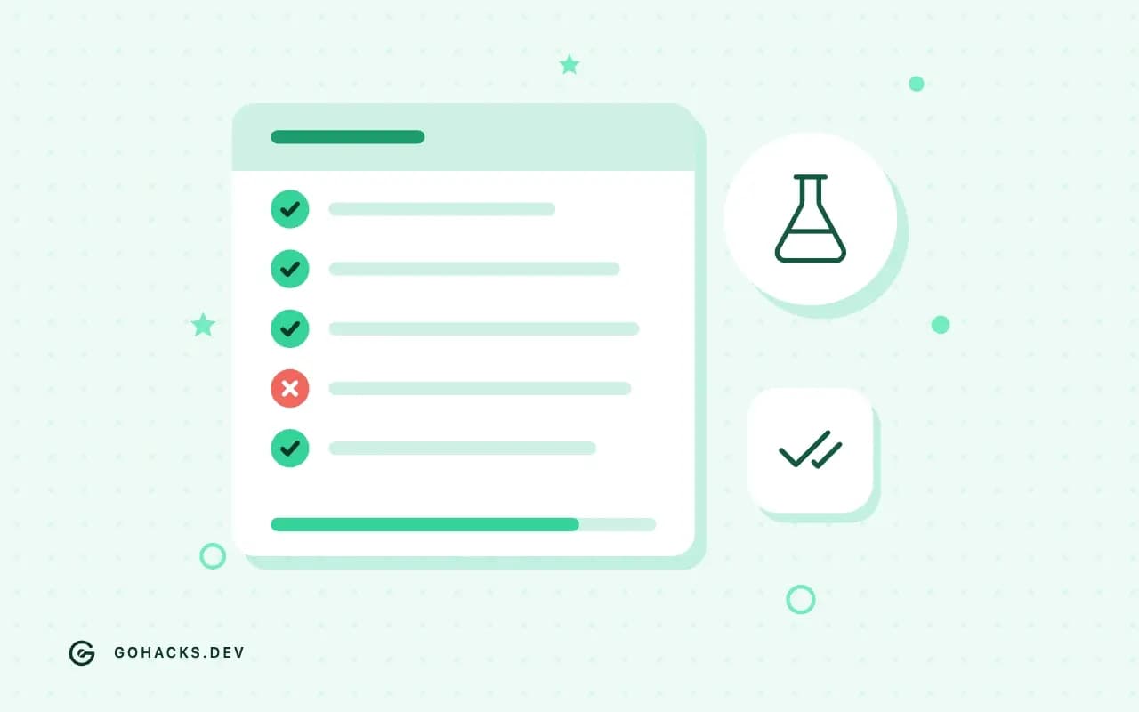 Flat illustration of a test report with one failing test.
