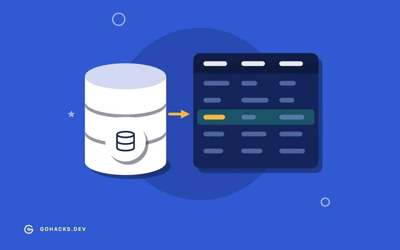 Flat illustration of a database beside the table it holds.