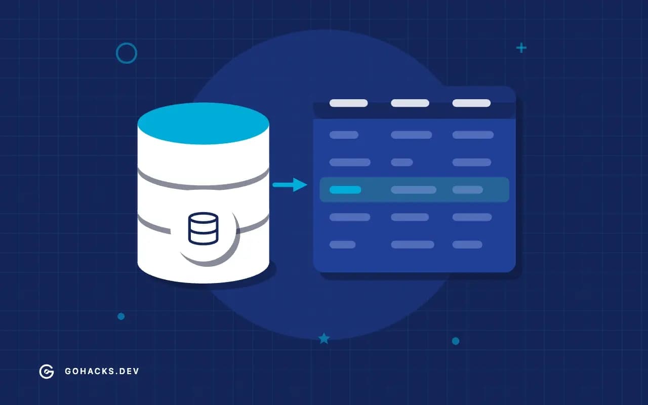 Flat illustration of a database beside the table it holds.