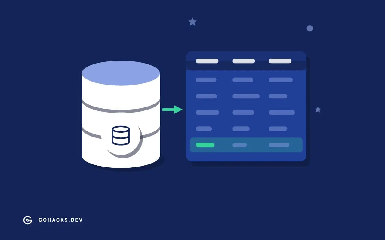Flat illustration of a database beside the table it holds.