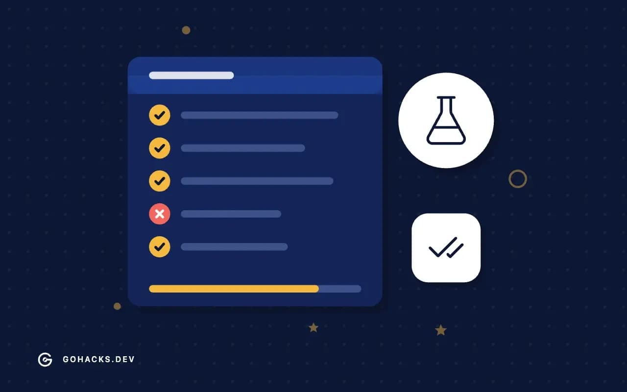 Flat illustration of a test report with one failing test.
