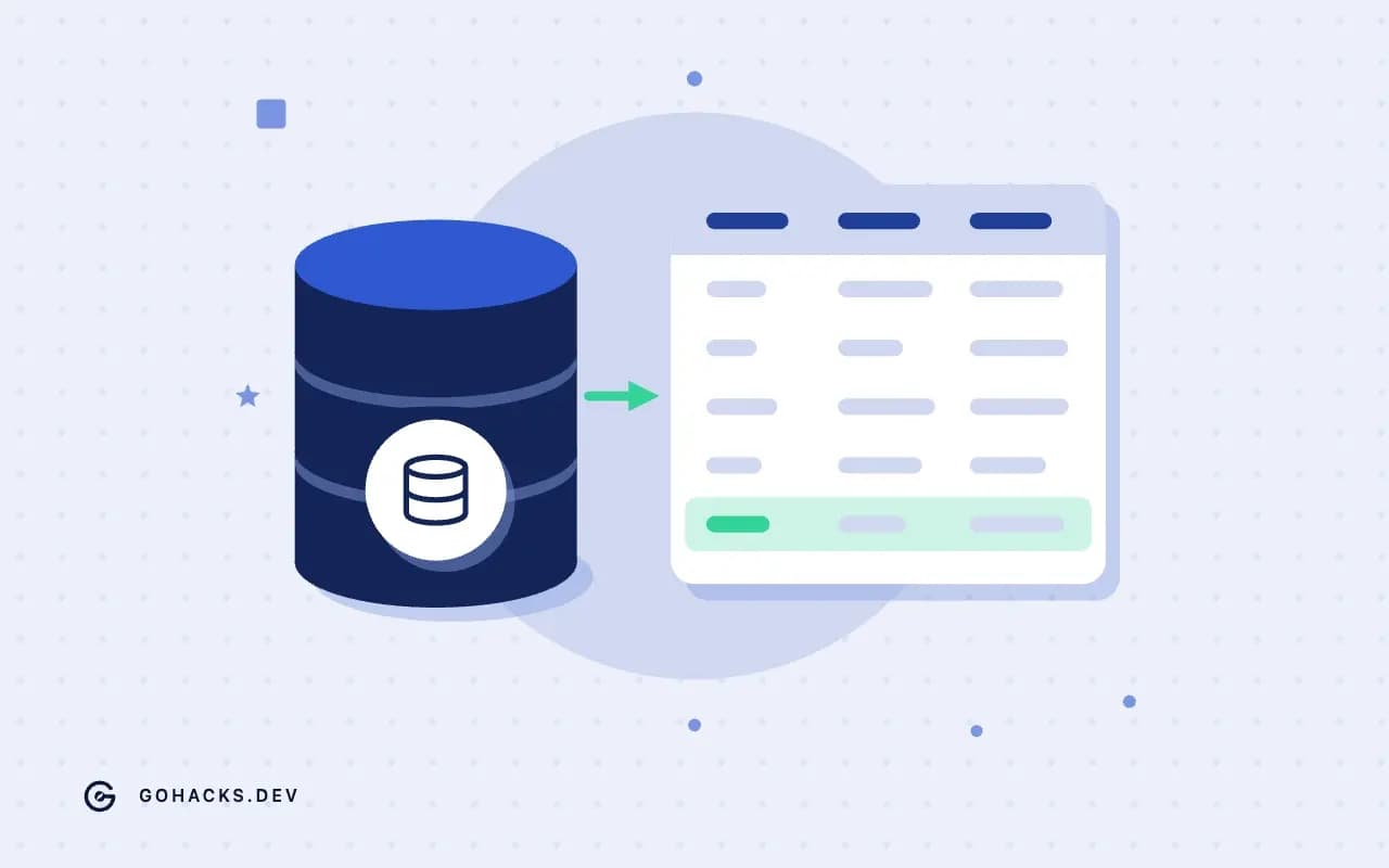 Flat illustration of a database beside the table it holds.