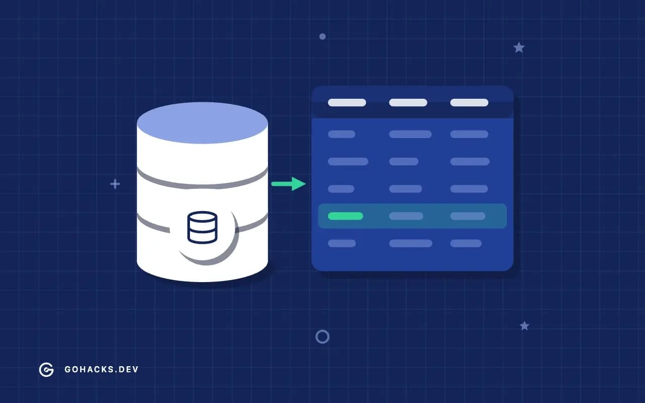 Flat illustration of a database beside the table it holds.