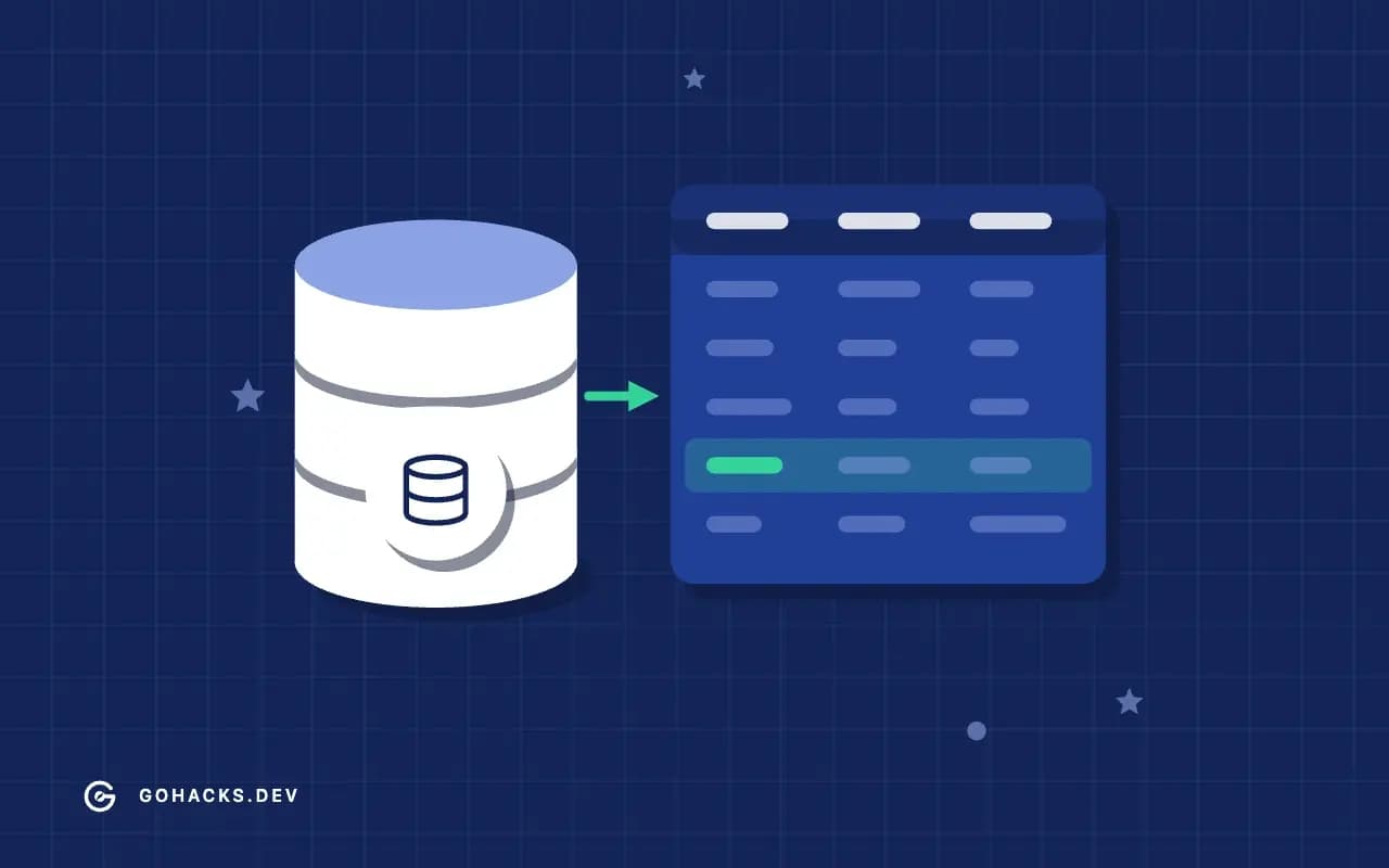 Flat illustration of a database beside the table it holds.
