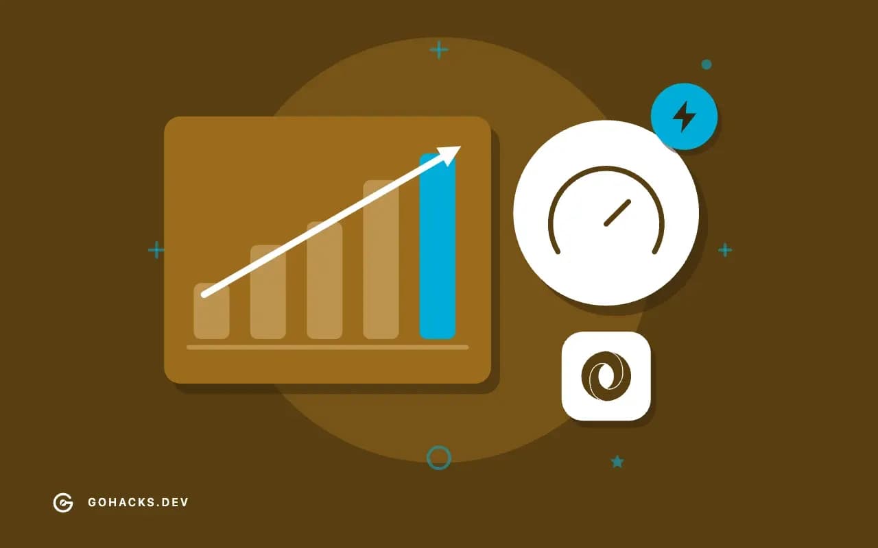Flat illustration of a rising bar chart and a gauge, with the JSON logo.