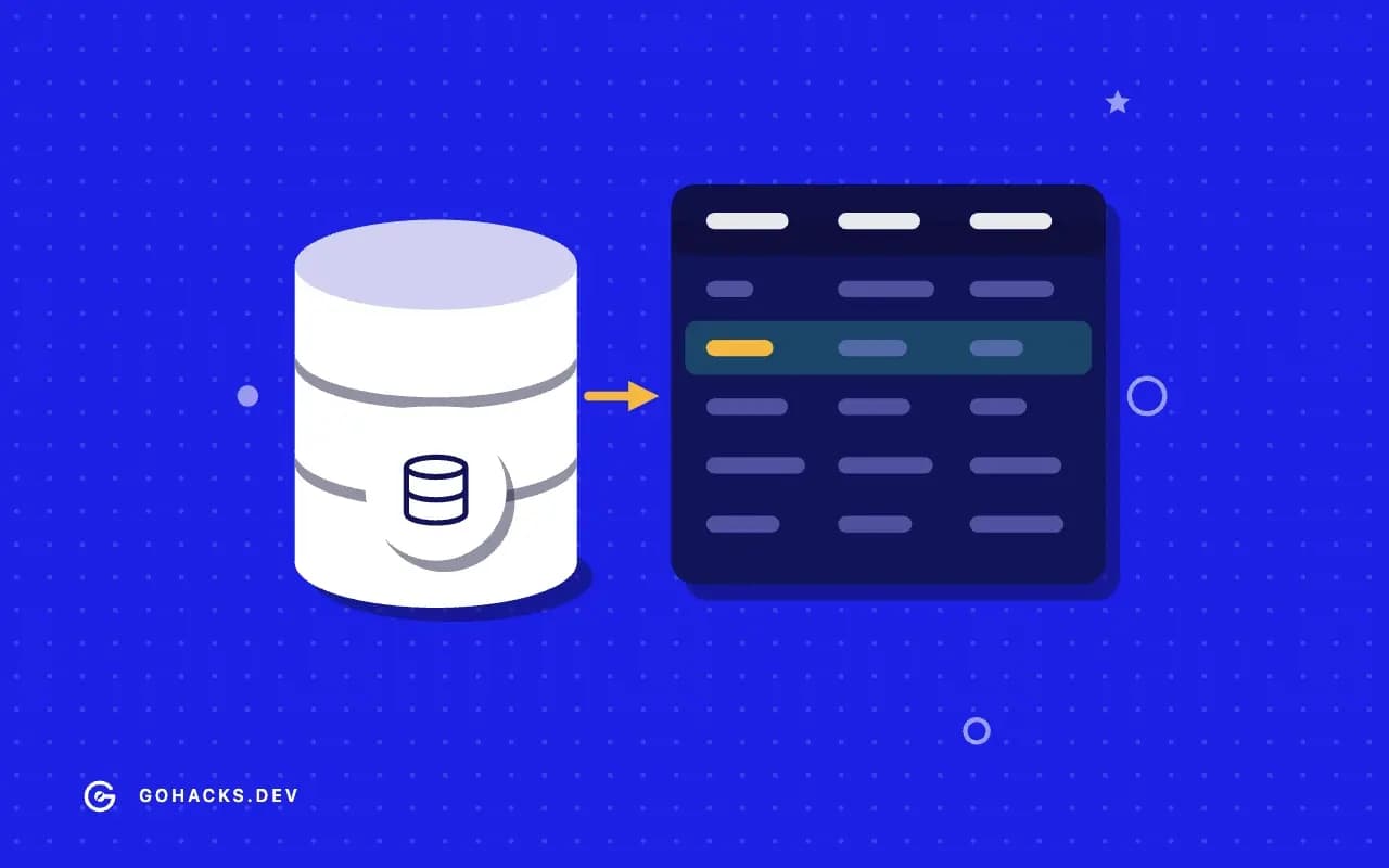 Flat illustration of a database beside the table it holds.