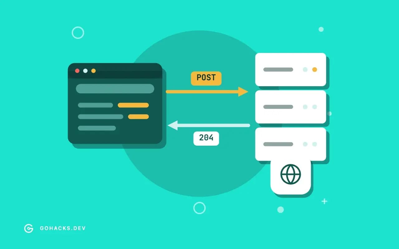 Flat illustration of a browser and a server trading a request and a response.