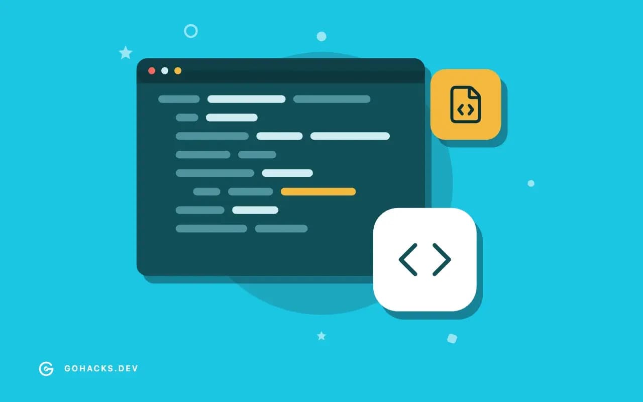 Flat illustration of an editor window full of code.