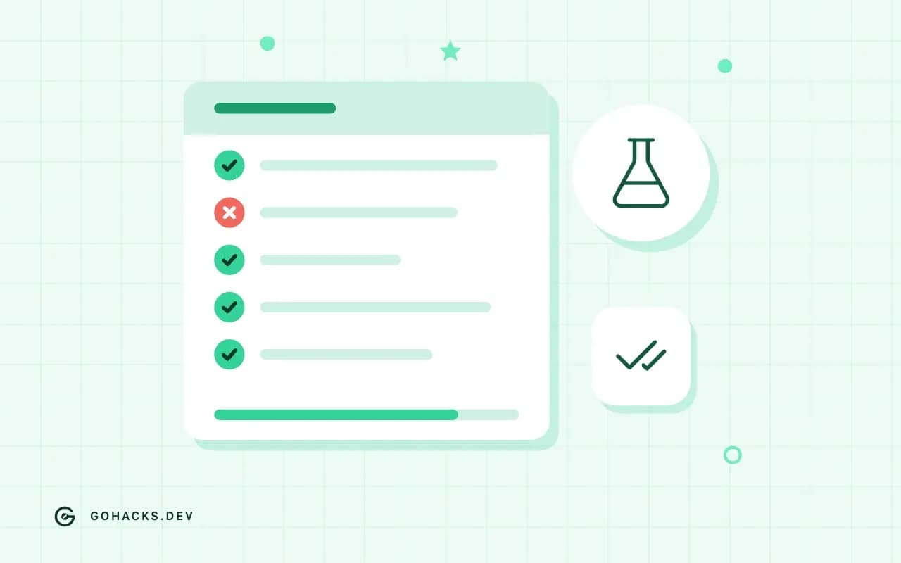 Flat illustration of a test report with one failing test.