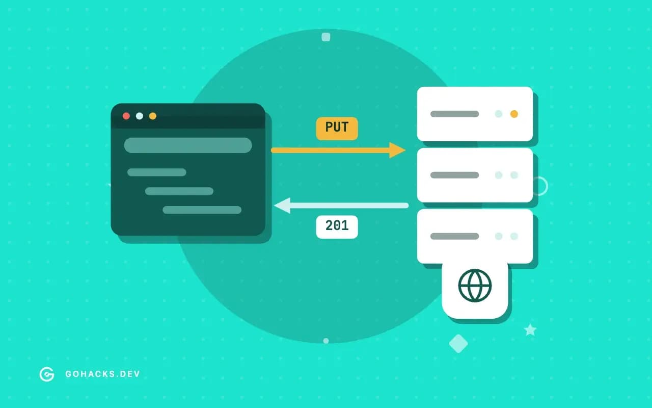 Flat illustration of a browser and a server trading a request and a response.