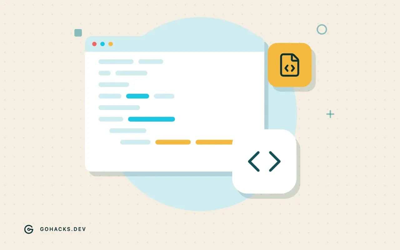 Flat illustration of an editor window full of code.
