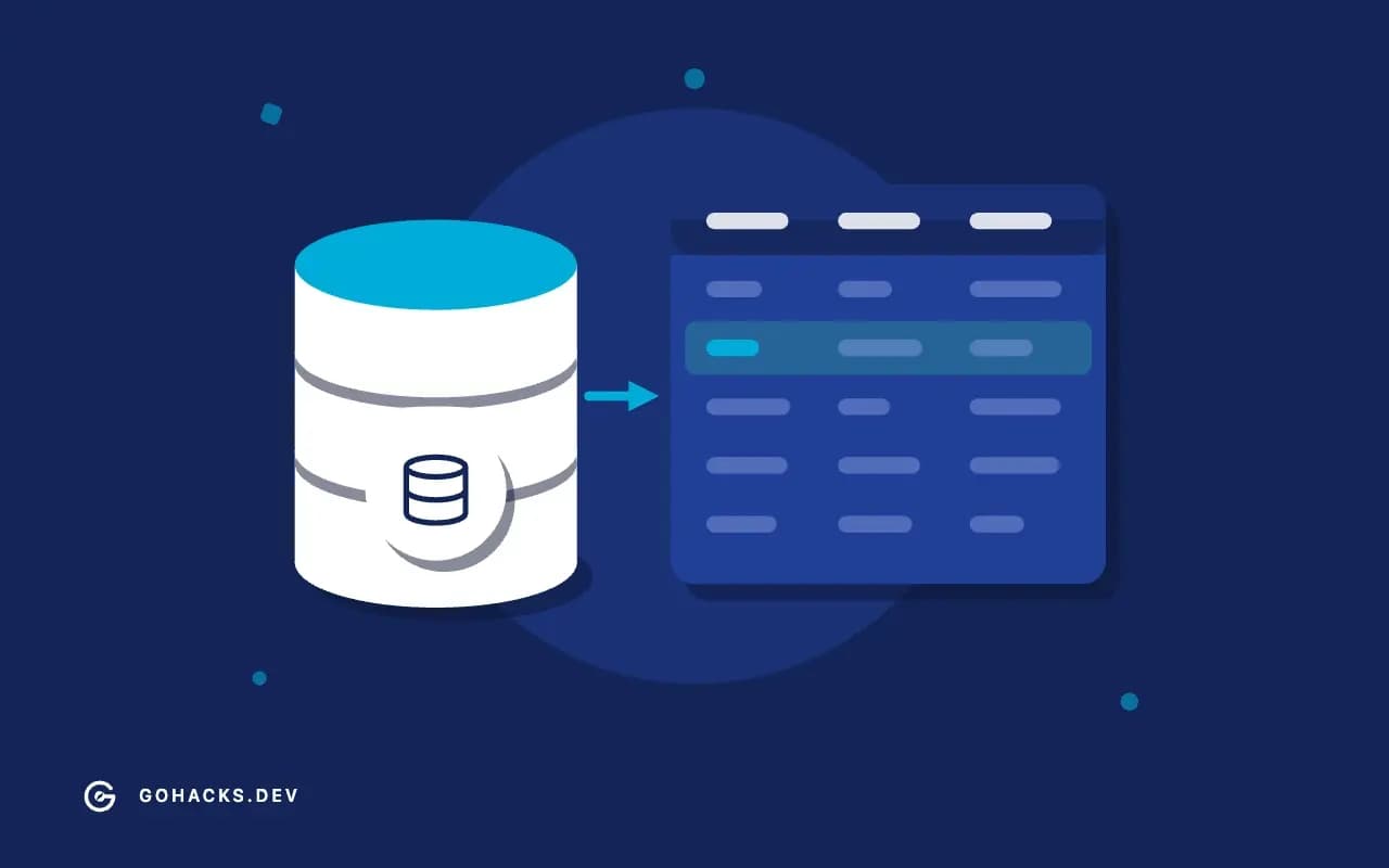 Flat illustration of a database beside the table it holds.