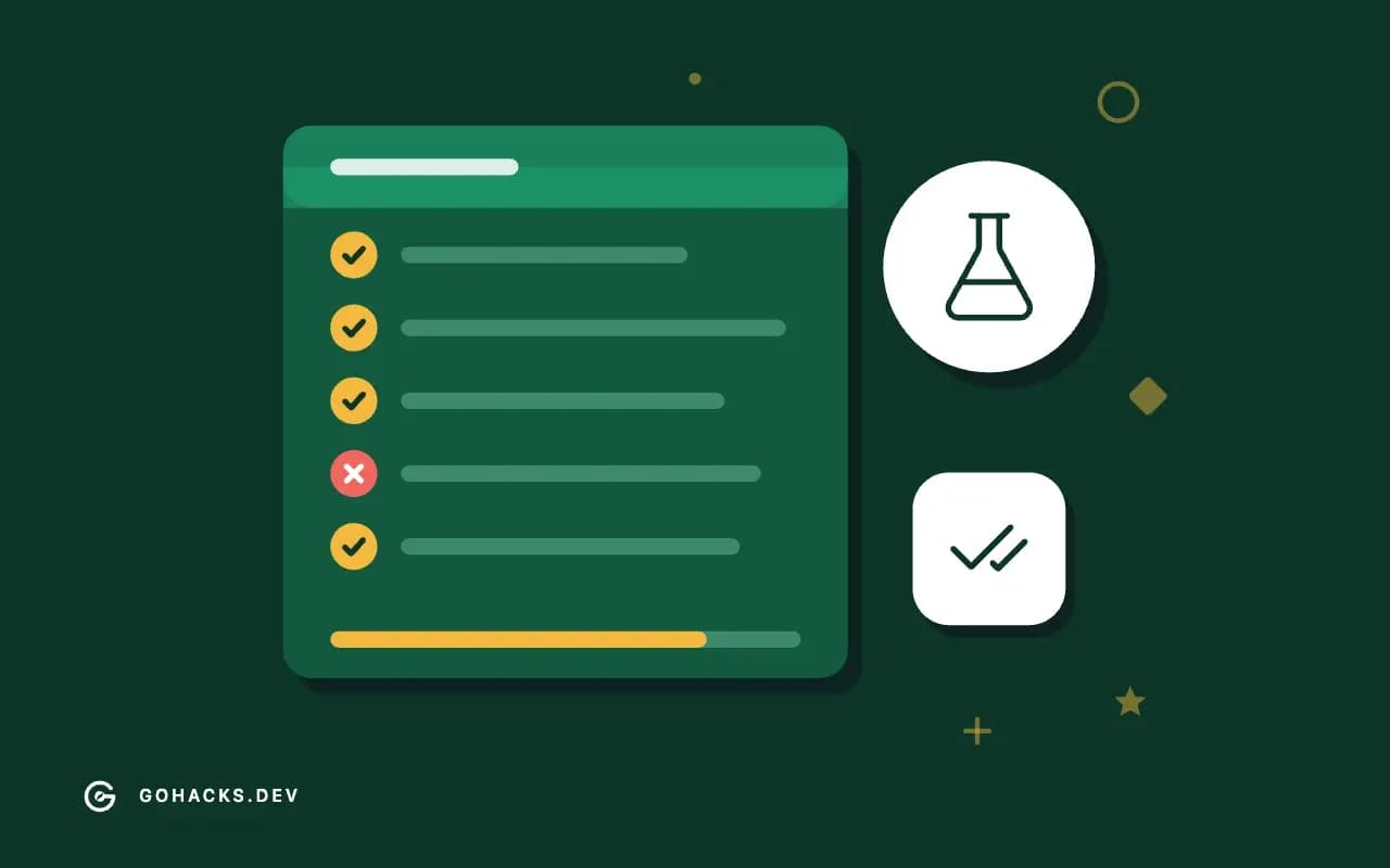 Flat illustration of a test report with one failing test.