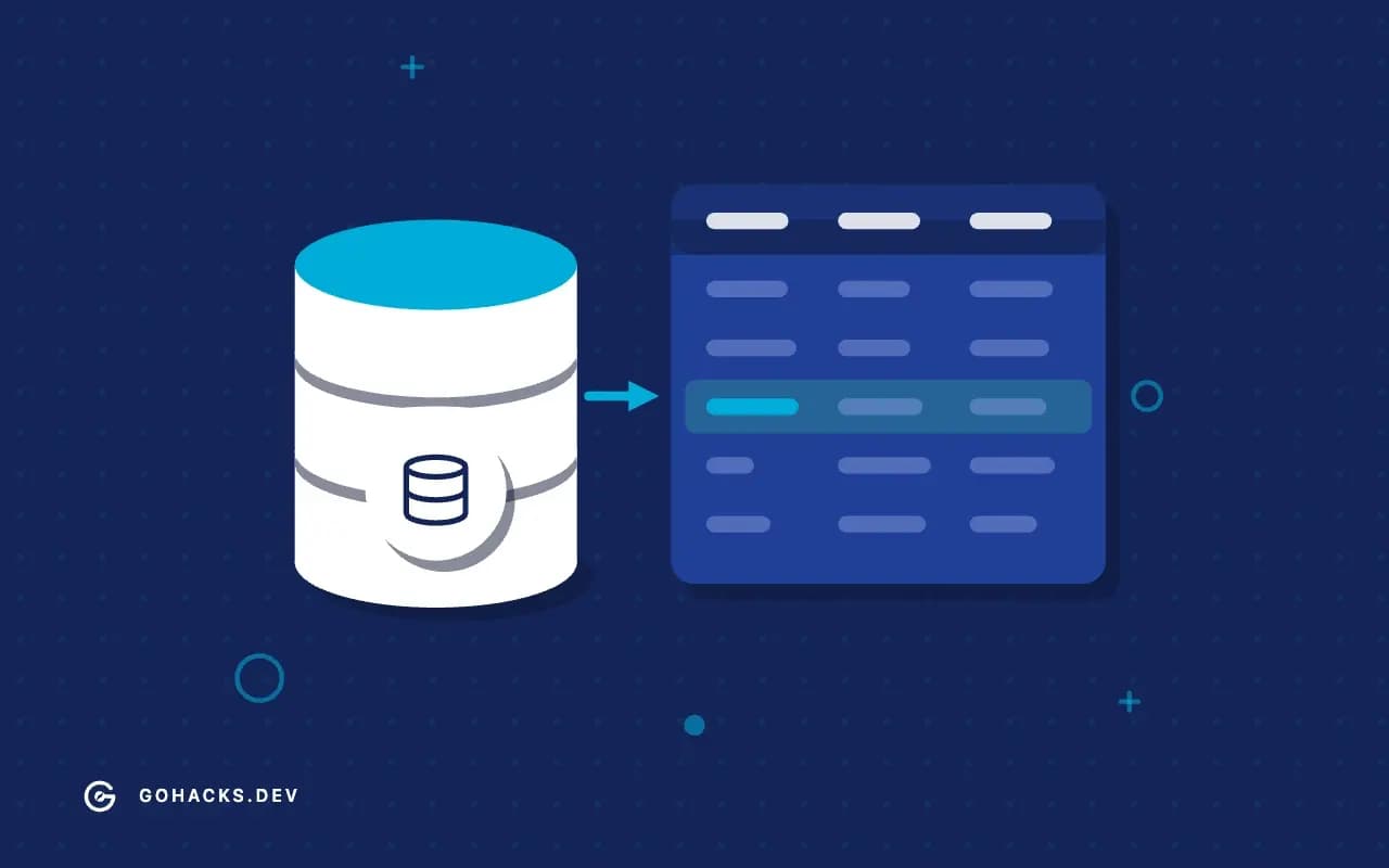 Flat illustration of a database beside the table it holds.
