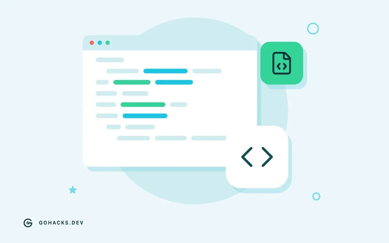 Flat illustration of an editor window full of code.