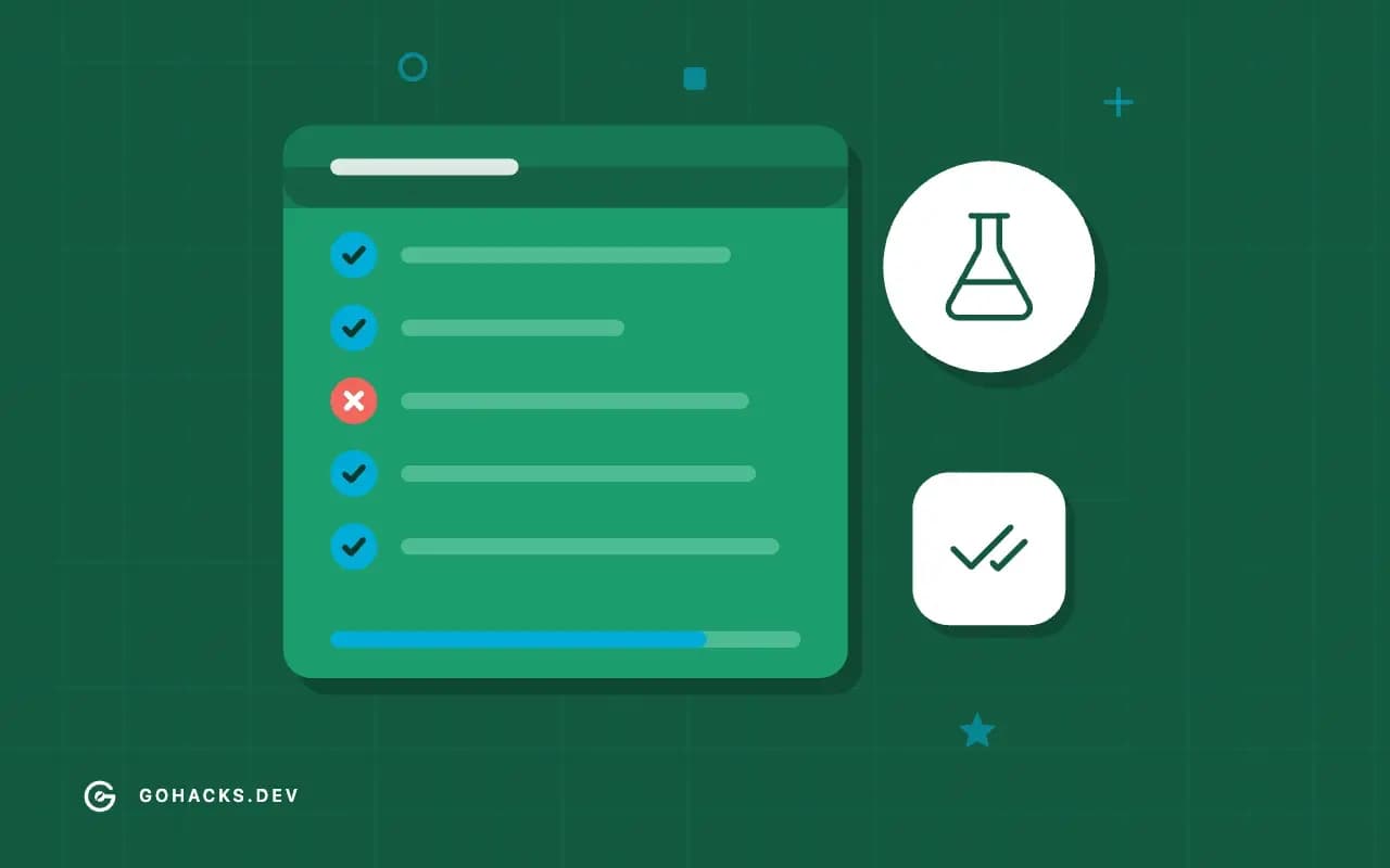 Flat illustration of a test report with one failing test.