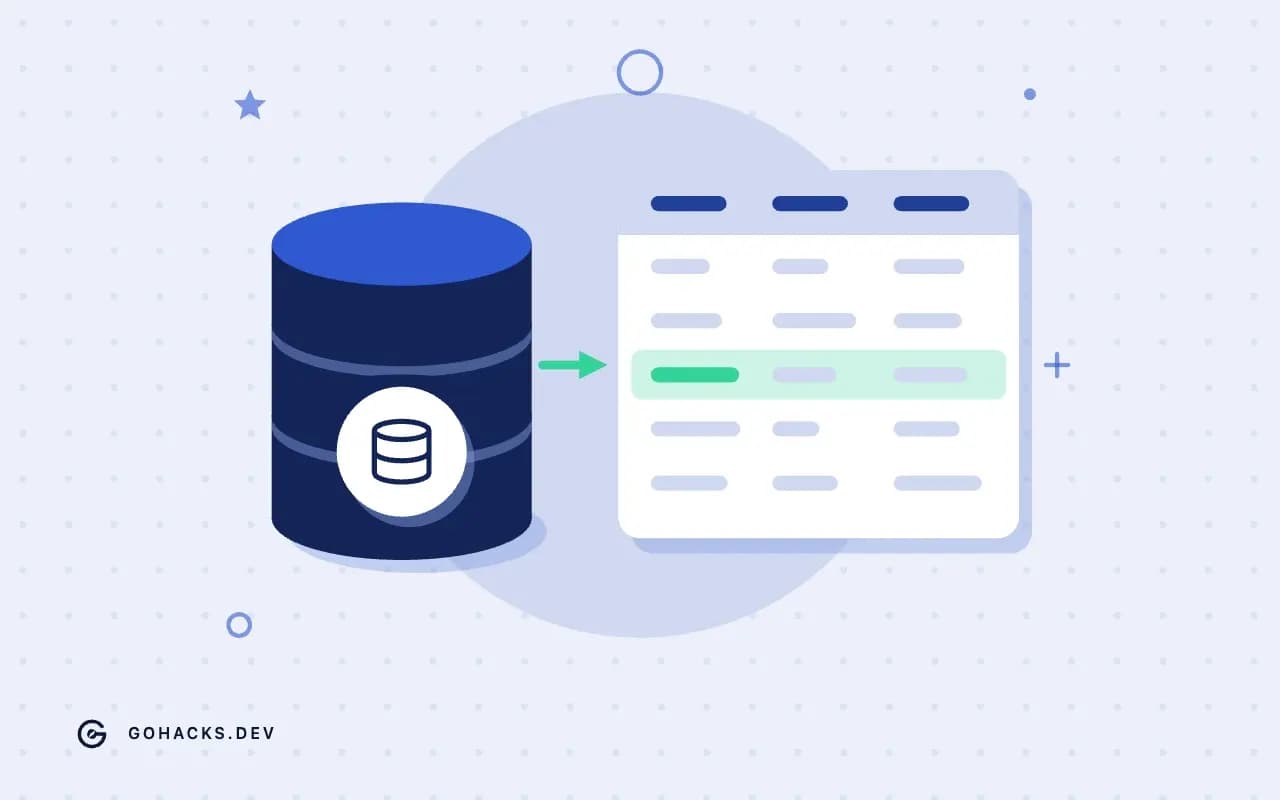 Flat illustration of a database beside the table it holds.