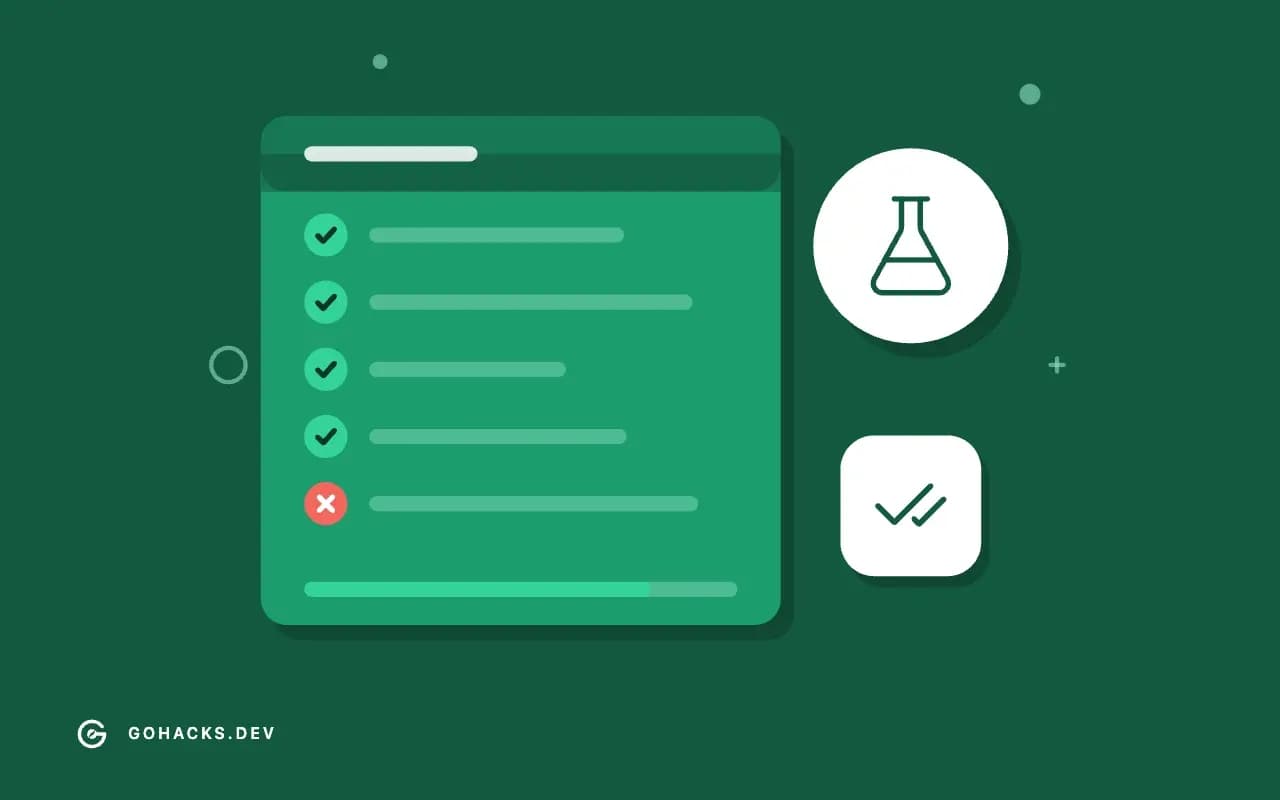 Flat illustration of a test report with one failing test.