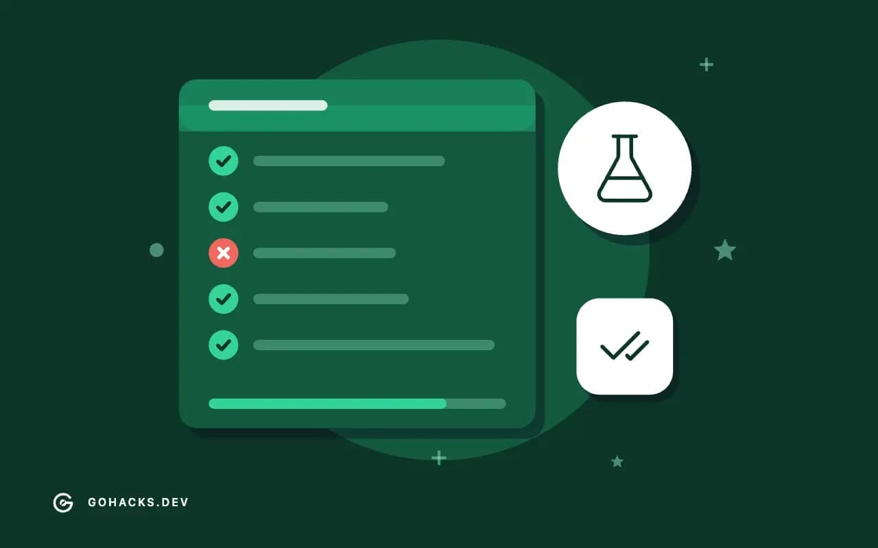 Flat illustration of a test report with one failing test.