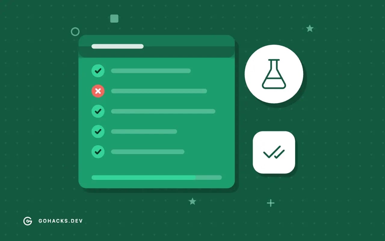 Flat illustration of a test report with one failing test.