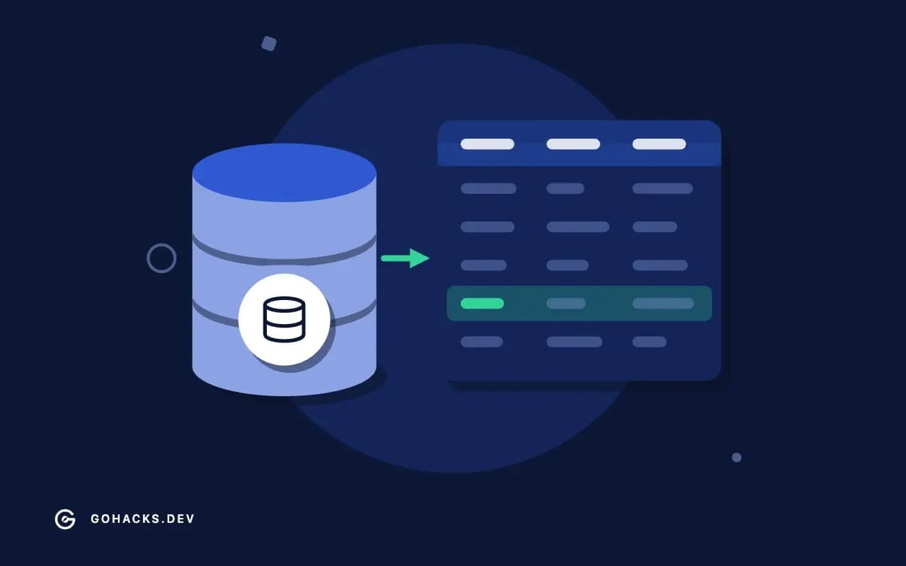 Flat illustration of a database beside the table it holds.