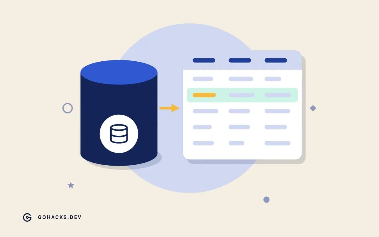 Flat illustration of a database beside the table it holds.